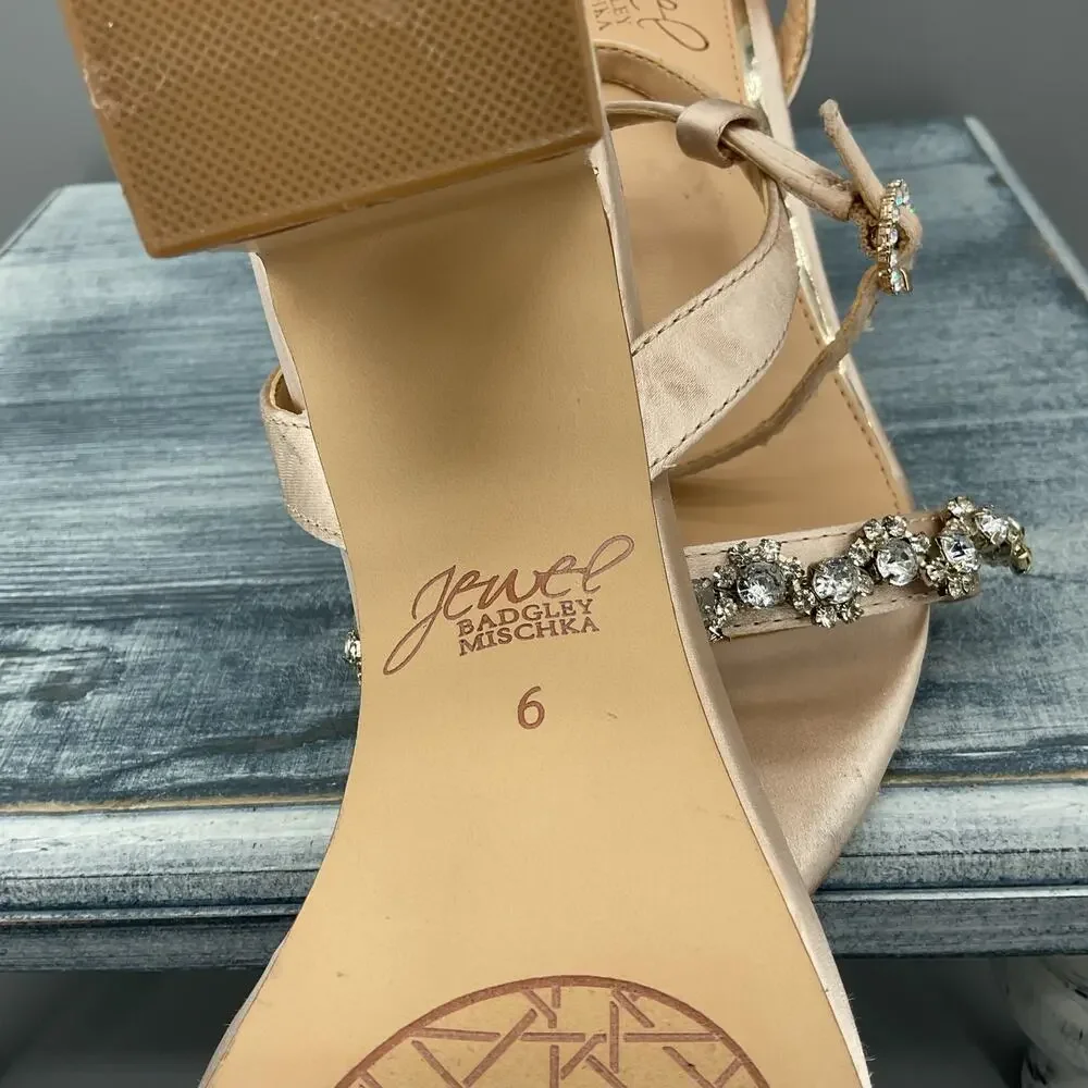 NEW Jewel by Badgley Mischka Women’s Danni Satin Sandals Beige Size 6